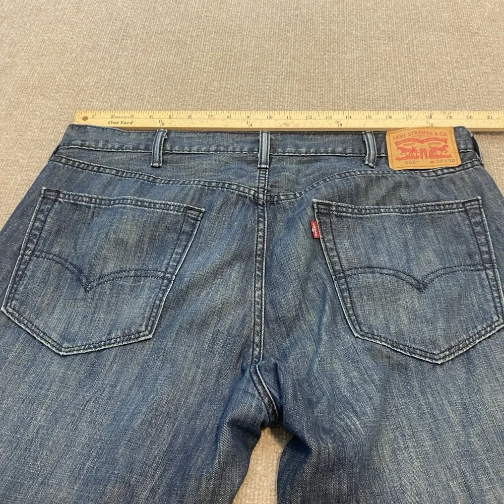 Levis 559 Jeans Mens 38 Fits 39x30 Blue Baggy Relaxed Wide Leg Distressed Denim
